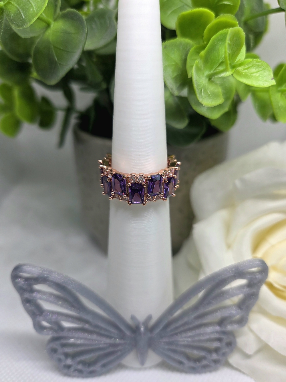 BP Amethyst CZ Multi-Stone Band Ring On Rose Gold Plating